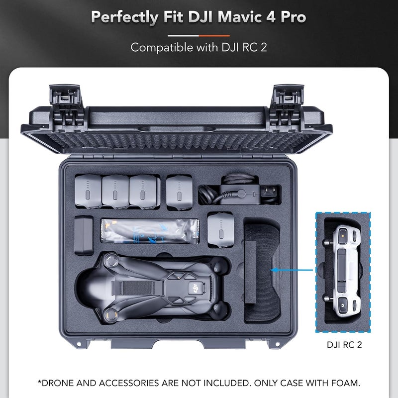 Lykus Titan M400 Waterproof Hard Case for DJI Mavic 4 Pro, DJI RC Pro 2/RC2, Fits up to 6 Batteries and Accessories in Fly More Combo/Creator Combo [CASE ONLY] - Image 3